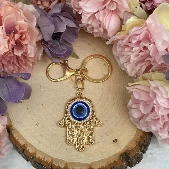 Bohemian Crystal Hamsa Hand with Evil Eye Keychain - Picture 7 of 15